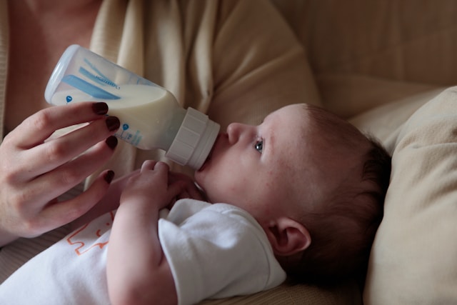 Homemade baby formula in a bottle.